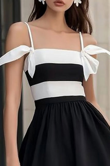 Black A Line Spaghetti Straps Ruffled Graduation Dress